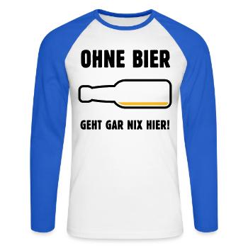 Ohne Bier Geht Gar Nix Hier! (Bierchen / POS 2C) - Unisex Baseballshirt langarm - Weiß/Royalblau - Vorne - Nik (191cm)
