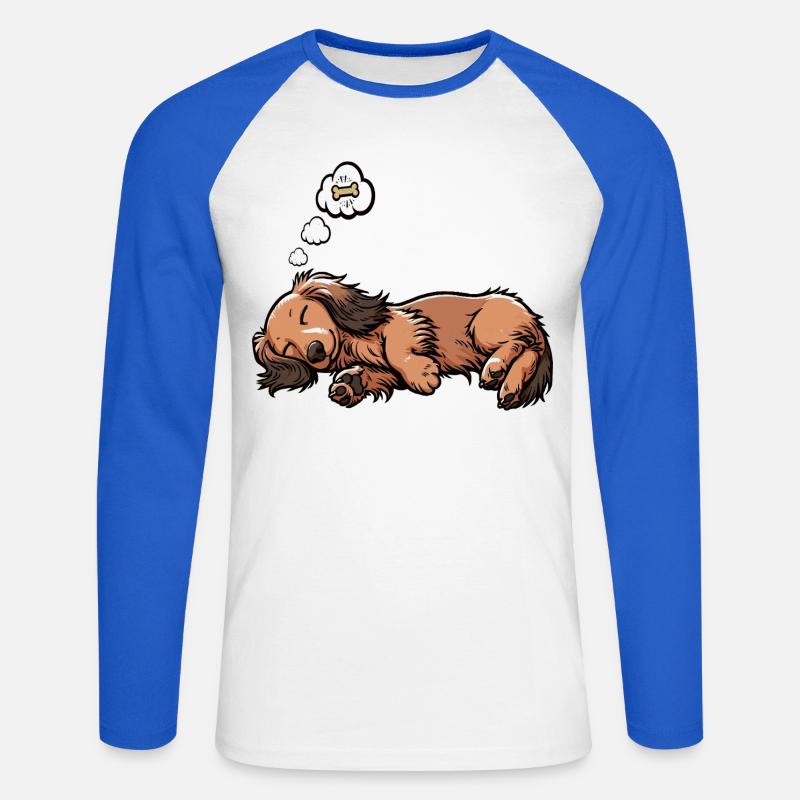Langhaardackel Dackel Dackelhalter Teckel Tekkel - Unisex Baseballshirt langarm - Weiß/Royalblau