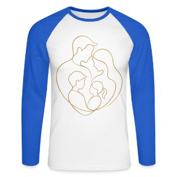 Famille unie en Cœur - Cadeau Fête des Pères Mères - T-shirt baseball manches longues Homme - blanc/bleu royal - Devant - Nik (191cm)