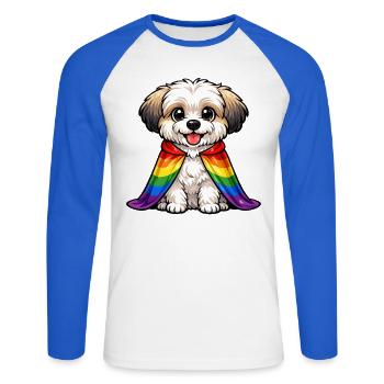 Havanese Pride Dog Rainbow Cloak LGBTQ - Unisex Long Sleeve Baseball T-Shirt - white/royal blue - Front - Nik (191cm)