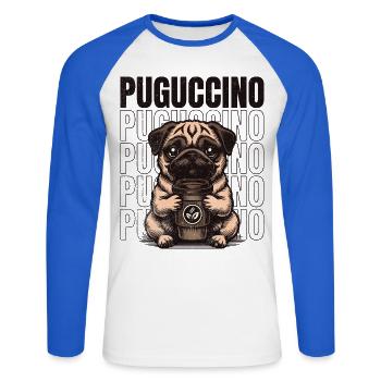 Puguccino Pug Kaffee & Coffee Vibes - Unisex Baseballshirt langarm - Weiß/Royalblau - Vorne - Nik (191cm)