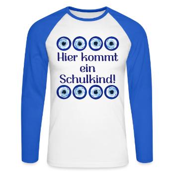 Nazar Auge Schulkind - Unisex Baseballshirt langarm - Weiß/Royalblau - Vorne - Nik (191cm)