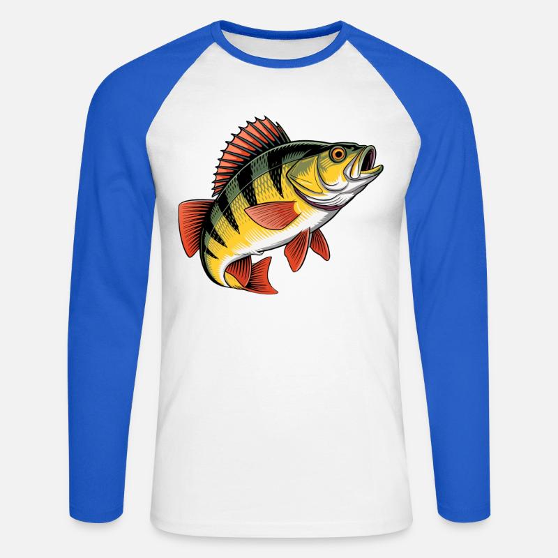 Springender Barsch - Unisex Baseballshirt langarm - Weiß/Royalblau