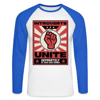 Introvertierte schließen sich zusammen - Unisex Baseballshirt langarm - Weiß/Royalblau - Vorne - Nik (191cm)