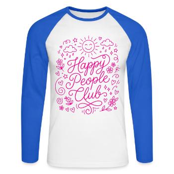 Club des Gens Heureux - T-shirt baseball manches longues Homme - blanc/bleu royal - Devant - Nik (191cm)