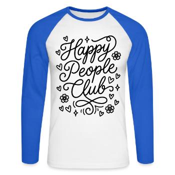 Club des Gens Heureux - T-shirt baseball manches longues Homme - blanc/bleu royal - Devant - Nik (191cm)