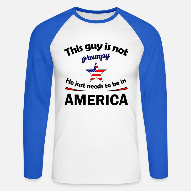 Grumpy Star mit US Flaggenstern - Unisex Baseballshirt langarm - Weiß/Royalblau