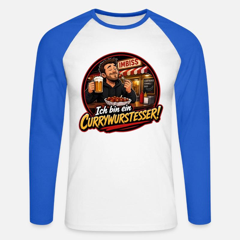 Currywurstesser - Unisex Baseballshirt langarm - Weiß/Royalblau