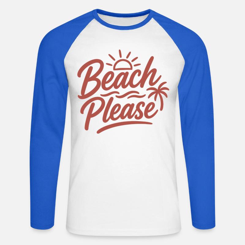 Beach Please Sunset Palm - Unisex Long Sleeve Baseball T-Shirt - white/royal blue