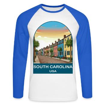 Affiche de voyage vintage de Caroline du Sud USA - T-shirt baseball manches longues Homme - blanc/bleu royal - Devant - Nik (191cm)