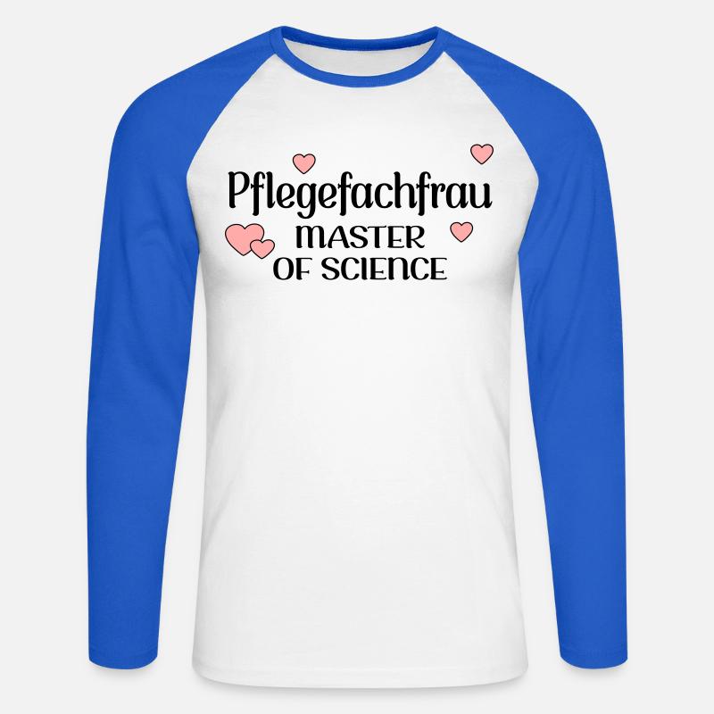 MASTERSTUDIUM PFLEGE - PFLEGEFACHFRAU - Unisex Baseballshirt langarm - Weiß/Royalblau