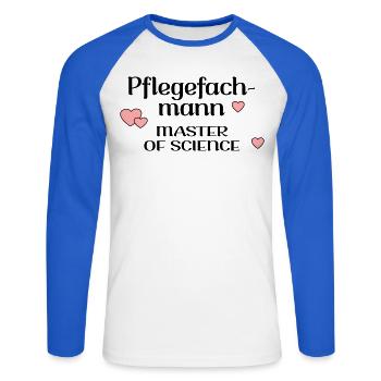 STUDIUM PFLEGE PFLEGEFACHMANN - Unisex Baseballshirt langarm - Weiß/Royalblau - Vorne - Nik (191cm)