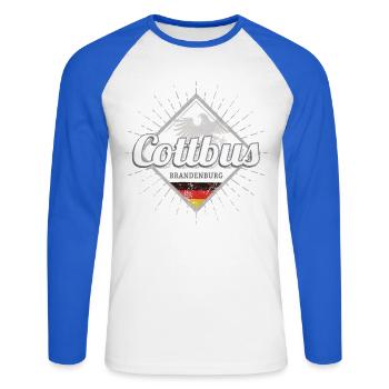 Cottbus Stadt in Deutschland Brandenburg Souvenir - Unisex Baseballshirt langarm - Weiß/Royalblau - Vorne - Nik (191cm)