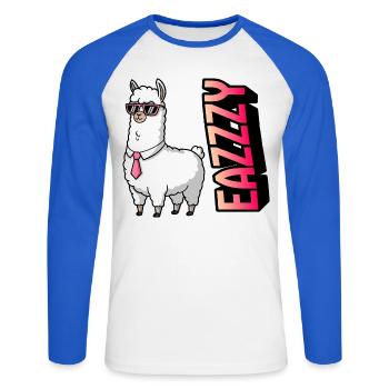 Lama im Anzug mit Pink-Sonnenbrille - Unisex Baseballshirt langarm - Weiß/Royalblau - Vorne - Nik (191cm)