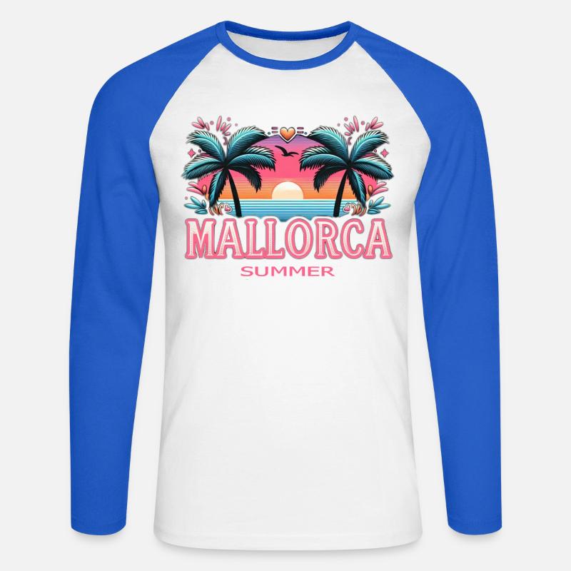 Mallorca - Unisex Baseballshirt langarm - Weiß/Royalblau