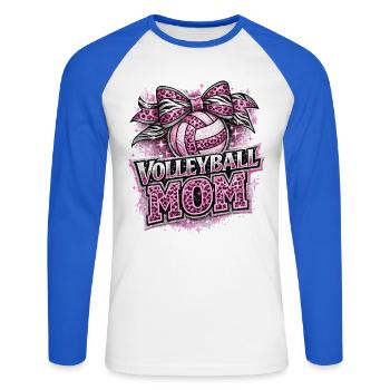 Volleyball-Mama Leopard | Mama und Sportgeschenk - Unisex Baseballshirt langarm - Weiß/Royalblau - Vorne - Nik (191cm)