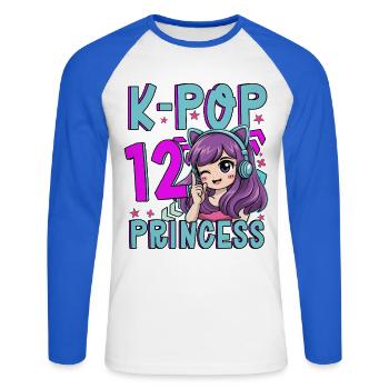 K-Pop Princess Age 12 Years Old Birthday - Unisex Long Sleeve Baseball T-Shirt - white/royal blue - Front - Nik (191cm)