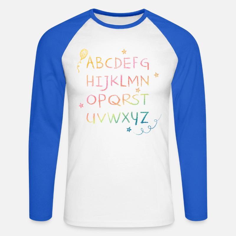 Regenbogen Kreide-Alphabet mit Sternchen - Unisex Baseballshirt langarm - Weiß/Royalblau