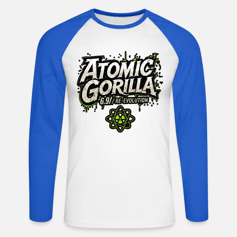 Atomic Gorilla Re-Evolution - Unisex Long Sleeve Baseball T-Shirt - white/royal blue
