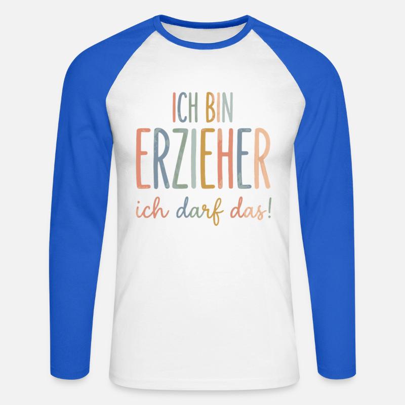 Ich bin erzieher ich darf das - Unisex Baseballshirt langarm - Weiß/Royalblau