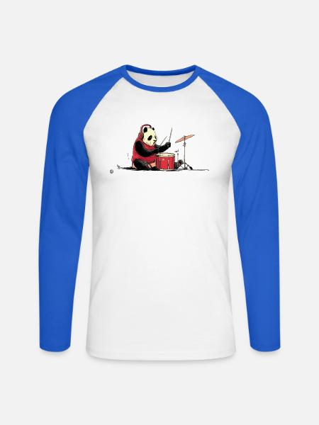 Panda Drummer im Roten Hoodie - Unisex Baseballshirt langarm - Weiß/Royalblau