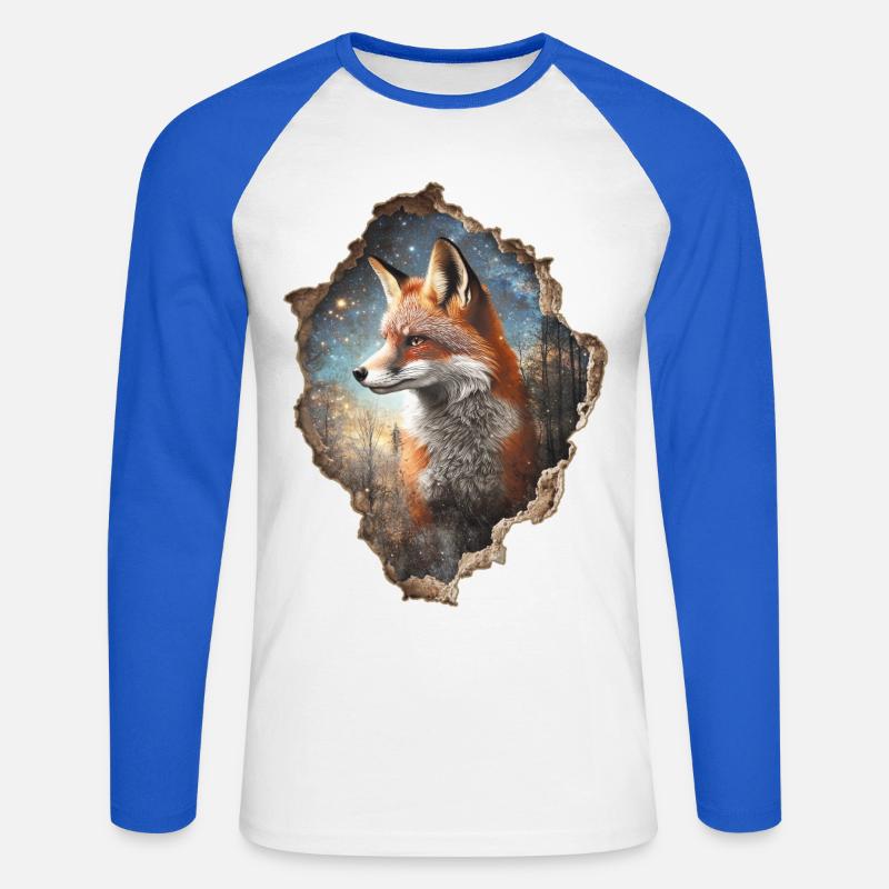Fuchs - Unisex Baseballshirt langarm - Weiß/Royalblau