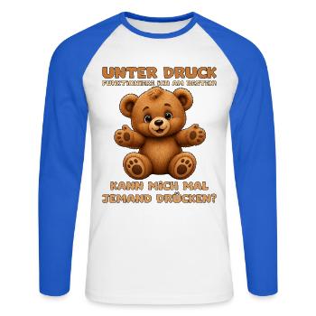 Süßer Teddybär mit offenen Armen - Unisex Baseballshirt langarm - Weiß/Royalblau - Vorne - Nik (191cm)