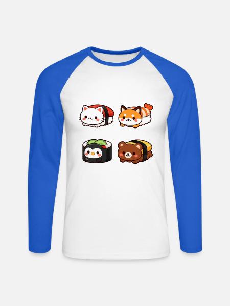 Kawaii Sushi Tierchen Kollektion - Unisex Baseballshirt langarm - Weiß/Royalblau