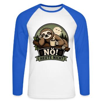 NÖ Heute Nicht faultier Kaffee - Unisex Baseballshirt langarm - Weiß/Royalblau - Vorne - Nik (191cm)