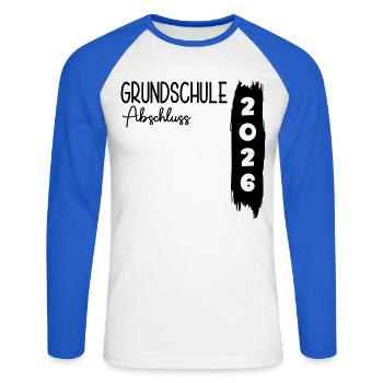 Grundschule Abschluss 2026 - Unisex Baseballshirt langarm - Weiß/Royalblau - Vorne - Nik (191cm)
