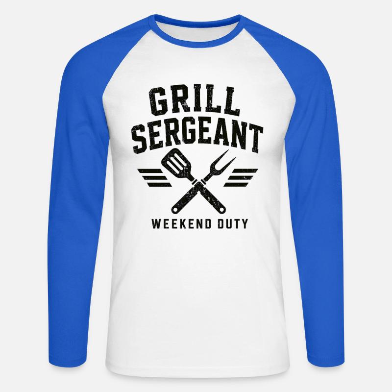 Grill Sergeant BBQ Shirt - Unisex Baseballshirt langarm - Weiß/Royalblau