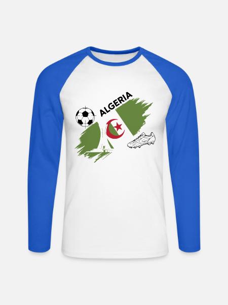Algerien Fußballtrikot Anhänger Algerien Fuß - Unisex Baseballshirt langarm - Weiß/Royalblau