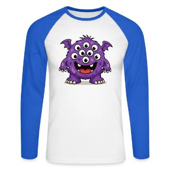 Purple monster with many eyes - Unisex Long Sleeve Baseball T-Shirt - white/royal blue - Front - Nik (191cm)