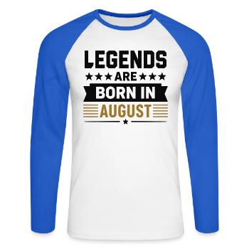 Les légendes naissent en août - T-shirt baseball manches longues Homme - blanc/bleu royal - Devant - Nik (191cm)