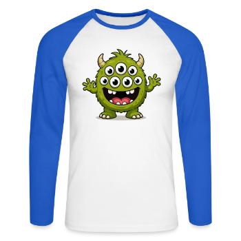 Green monster with many eyes - Unisex Long Sleeve Baseball T-Shirt - white/royal blue - Front - Nik (191cm)