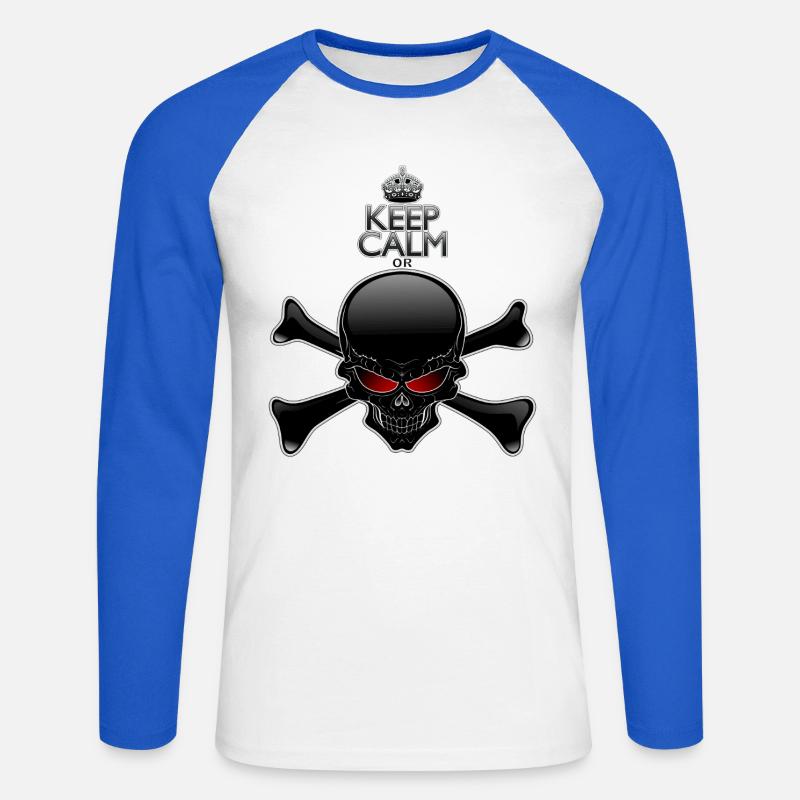 Bleib ruhig oder sterbe, Schwarzer Schädel - Unisex Baseballshirt langarm - Weiß/Royalblau