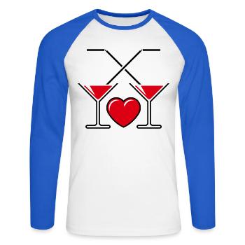 2 Cocktail Glasses + Heart (Cocktail / Love / 2C) - Unisex Long Sleeve Baseball T-Shirt - white/royal blue - Front - Nik (191cm)