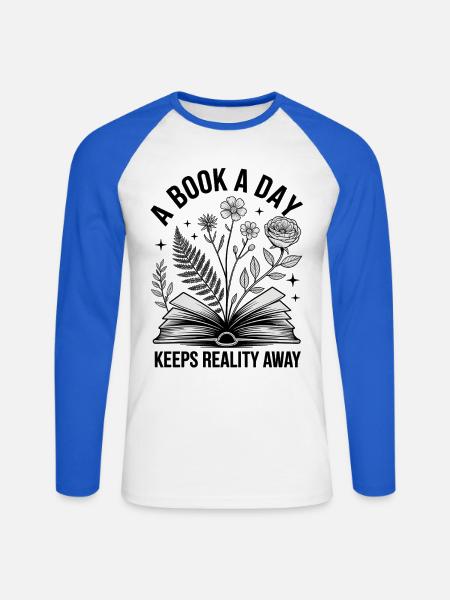 Geschenkidee für Buchliebhaber - Unisex Baseballshirt langarm - Weiß/Royalblau