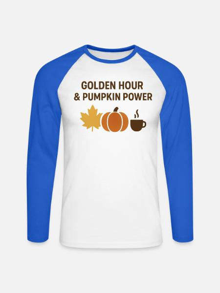 Goldene Stunde & Kürbispower - Unisex Baseballshirt langarm - Weiß/Royalblau