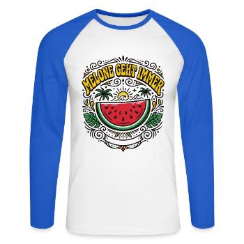 Melone Geht Immer – Wassermelone Sommer - Unisex Baseballshirt langarm - Weiß/Royalblau - Vorne - Nik (191cm)