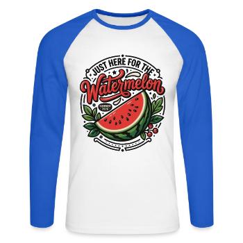 Just here for the Watermelon | Sommer 2026 - Unisex Baseballshirt langarm - Weiß/Royalblau - Vorne - Nik (191cm)