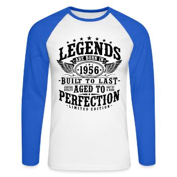 70th Birthday1956 Vintage Vintage Gift - Unisex Long Sleeve Baseball T-Shirt - white/royal blue - Front - Nik (191cm)