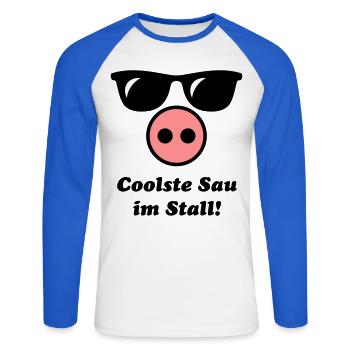 Coolste Sau Im Stall! (Cool) - Unisex Baseballshirt langarm - Weiß/Royalblau - Vorne - Nik (191cm)