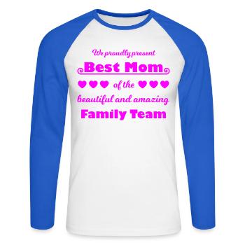 Best Mom Team – Family Joy Pink - Unisex Long Sleeve Baseball T-Shirt - white/royal blue - Front - Nik (191cm)