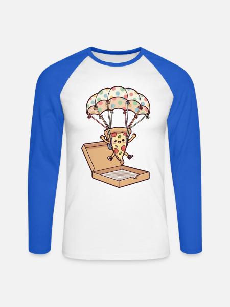 Pizza Fallschirm Skydiving - Unisex Baseballshirt langarm - Weiß/Royalblau