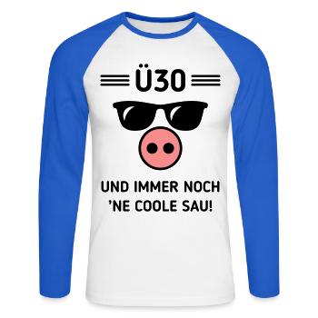 Ü30 Und Immer Noch ’Ne Coole Sau! Cool Geburtstag - Unisex Baseballshirt langarm - Weiß/Royalblau - Vorne - Nik (191cm)