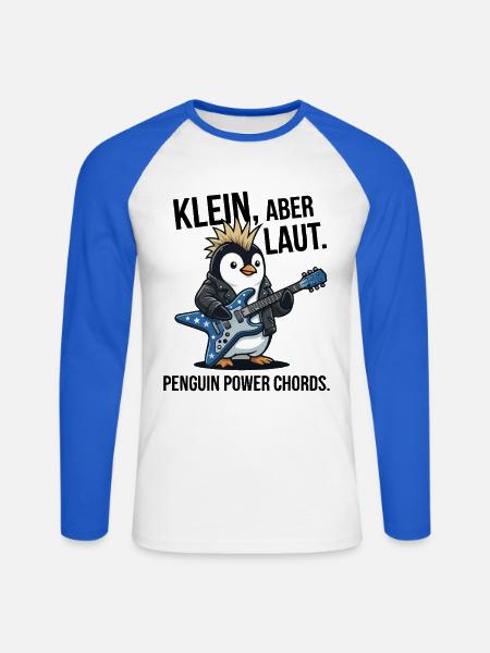 Pinguin Punk Rock Gitarre - Unisex Baseballshirt langarm - Weiß/Royalblau