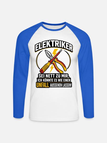 Elektriker Spruch lustig Unfall Handwerker - Unisex Baseballshirt langarm - Weiß/Royalblau