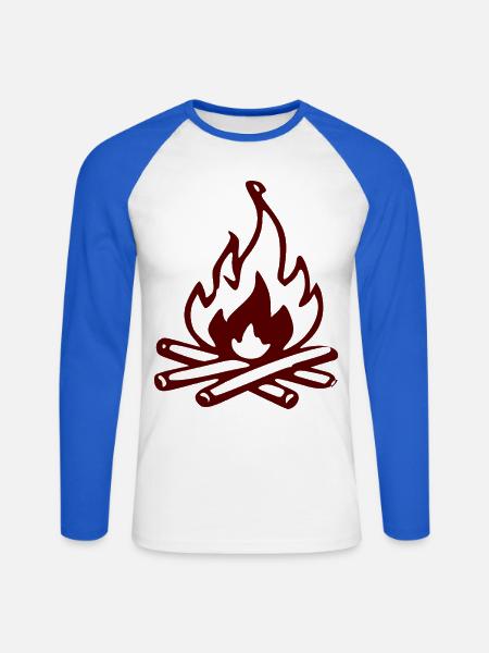 Silhouette Feu de camp rouge - T-shirt baseball manches longues Homme - blanc/bleu royal