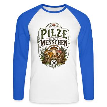 Pilze Statt Menschen Shirt - Unisex Baseballshirt langarm - Weiß/Royalblau - Vorne - Nik (191cm)